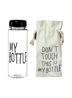 اشتري Quote Printed Water Bottle With Bag Black/Clear/Beige 19.5x6.5 سنتيمتر في الامارات