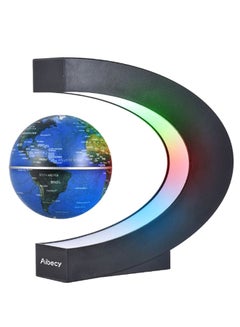 Buy C Shaped Floating Earth Globe World Map With LED Light Blue/Black/White 3inch in UAE