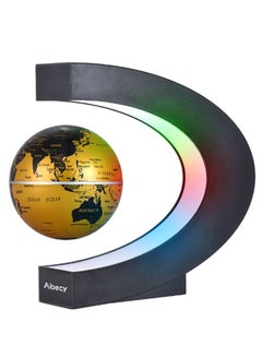 Buy C Shaped Floating Earth Globe World Map With LED Light Gold/Black 3inch in UAE