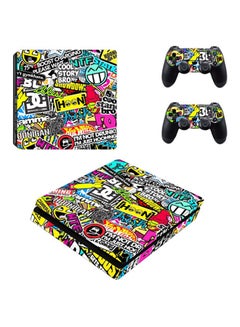 Buy 3-Piece Printed Gaming Console And Controller Sticker For PlayStation 4 Slim in UAE