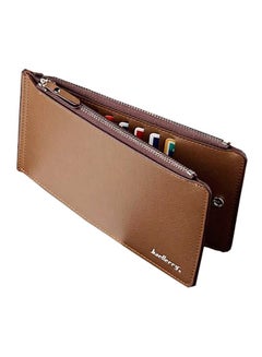 Buy Faux Leather Wallet With Zipper Brown in Saudi Arabia