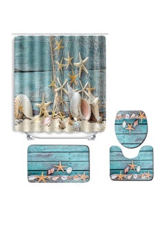 Buy 4-Piece Summer Beach Conch Starfish Printed Bathroom Set Multicolour 45*75centimeter in UAE