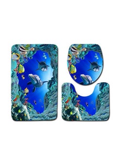 Buy 3-Piece Ocean Dolphin Printed Pattern Flannel Bath Mat Set Multicolour 45*75centimeter in UAE