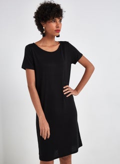 Buy Round Neck Short Dress Black in Saudi Arabia
