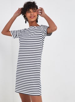 Buy Striped Short Sleeve Dress Black/White in Saudi Arabia