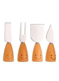 Buy 4-Piece Stainless Steel Cheese Knife Set With Wooden Handle Silver/Brown in Saudi Arabia