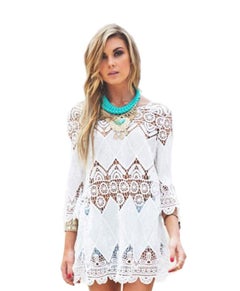 Buy Embroidered Pattern Beach Dress White in UAE
