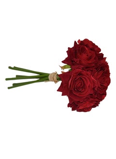 Buy Decorative Bundle Of Artificial Roses Damask Red/Green 7cm in UAE