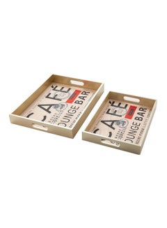 Buy 2-Piece Rectangular Tray Set Gold/Beige 41x30x6centimeter in Saudi Arabia