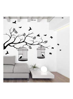 Buy Bird Cage Designed Wall Sticker Black 116x52cm in UAE