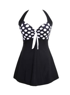 اشتري Dot Pattern Backless Swimsuit Black/White في الامارات