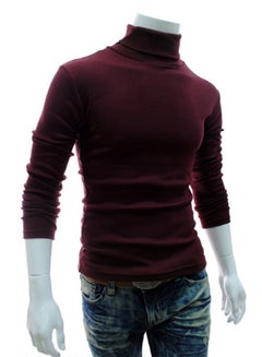 Buy High Collar Long Sleeve Pullover Red in Saudi Arabia