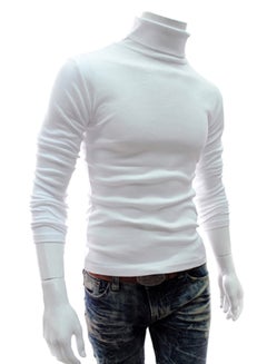 Buy High Collar Long Sleeve Pullover White in UAE