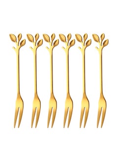 Buy 6-Piece Stainless Steel Fork Set Gold 4.92inch in UAE