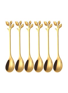 Buy 6-Piece Stainless Steel Coffee Spoon Set Gold 4.72inch in Saudi Arabia