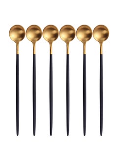 Buy 6-Piece Iced Tea Spoon Set Black/Gold 20centimeter in Saudi Arabia