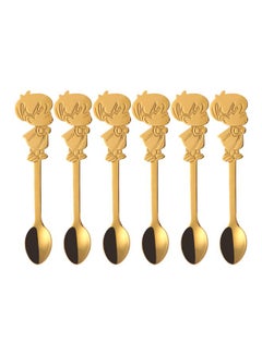 Buy 6-Piece Cartoon Boy Design Spoon Set Gold 12centimeter in Saudi Arabia