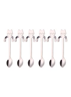 Buy 6-Piece Cute Cat Design Coffee Spoons Set Silver 11.5cm in Saudi Arabia