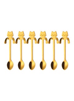 Buy 6-Piece Cute Cat Design Coffee Spoons Set Gold 11.5centimeter in Saudi Arabia