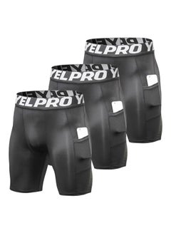 Buy 3 Pack Of Compression Pocket Shorts Black in Saudi Arabia