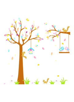 Buy 2-Piece Tree Squirrels Wall Sticker Brown/Yellow/Green 60x90cm in UAE