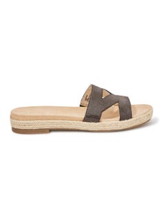 Buy Leather Flat Sandals Black/Beige in UAE