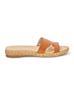 Buy Leather Flat Sandals Brown/Beige in UAE