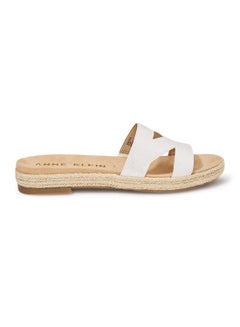 Buy Leather Flat Sandals White/Beige in UAE