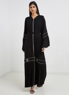 اشتري Embellished V-Neck Abaya Black في الامارات