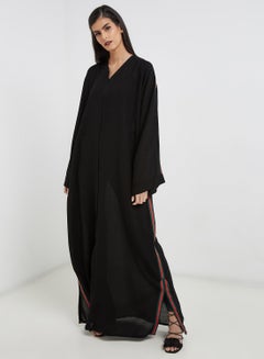 اشتري Striped Detail Abaya Black في الامارات