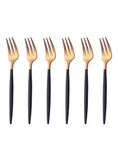 Buy 6-Piece Stainless Steel Matt Polish Cake Fork Set Gold/Black 13.3centimeter in UAE