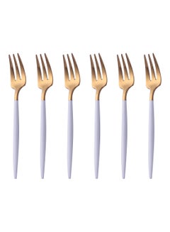 Buy 6-Piece Stainless Steel Matt Polish Cake Fork Set Gold/White 13.3centimeter in Saudi Arabia