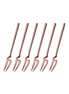 Buy 6-Piece Mirror Polishing Stainless Steel Fruit Fork Set Rose Gold 14.3cm in Saudi Arabia