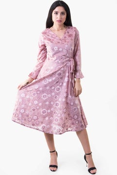 Buy Velvet Floral Dress Pink in UAE