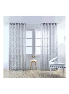 Buy Leaf Printed Semi-shading Window Curtain Grey/White 79x40inch in Saudi Arabia