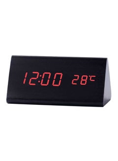 Buy LED Wood Grain Alarm Clock With Temperature Display Black in Saudi Arabia