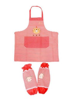 Buy Cartoon Bear Long Sleeve Apron Red/White 92 x 63cm in Egypt