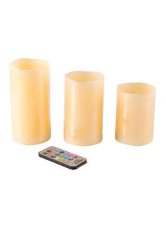 Buy 3-Piece LED Flameless Candle With Remote Control Beige in UAE