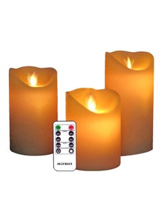 Buy 3-Piece LED Flameless Candle With Remote Control Beige in UAE