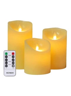 Buy 3-Piece LED Flameless Candle With Remote Control Beige in UAE