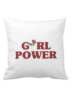 Buy Girl Power Rose Printed Square Pillow White 40 x 40cm in UAE