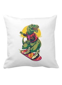 Buy Dinosaur Skating Printed Square Pillow White 40 x 40cm in UAE