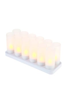 اشتري 12-Piece Rechargeable LED Tealight Candles With Charging Base White 32.5x10x12.5centimeter في الامارات