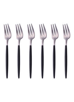 Buy 6-Piece Stainless Steel Fork Set Silver/Black 13.3cm in Saudi Arabia