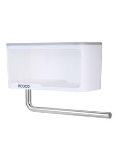 Buy Wall Mounted Bathroom Storage Box With Towel Bar White/Grey 24x9.8x14cm in Saudi Arabia