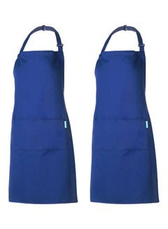 Buy 2-Piece Cooking Apron With Adjustable Neck Belt Blue 66x66x75centimeter in UAE