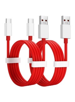 اشتري طقم كابلات شحن Type-C USB لهواتف وان بلس 6T/6/5T/5/3T مكون من قطعتين أحمر/أبيض في الامارات