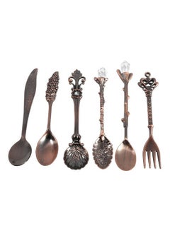 Buy 6-Piece Vintage Coffee Spoons And Fork Set Brown in Saudi Arabia