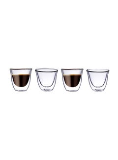 Buy 4-Piece Double Wall Cawa Glass Clear 70ml in UAE