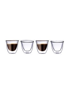 Buy 4-Piece Double Wall Cawa Glass Clear 70ml in Saudi Arabia